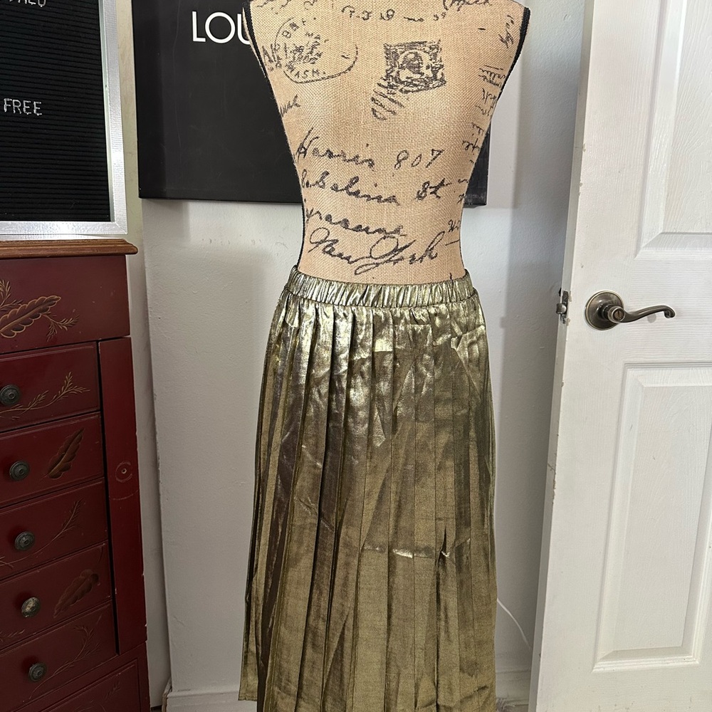 🆕Calligraphie Gold Metallic Pleated Skirt - Picture 2 of 16